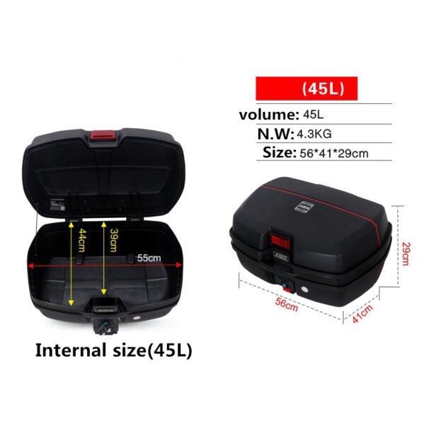 MOTORCYCLE JDR TAIL BOX 45 LITER WITH LED JDR-TOP-BOX-45L – gaautolhr