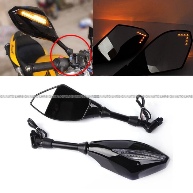 SIDE MIRROR M0T0RCYCLE REAR VIEW MIRRORS SPECIAL WITH LED TURN SIGNAL  INDICATORS - Image 2