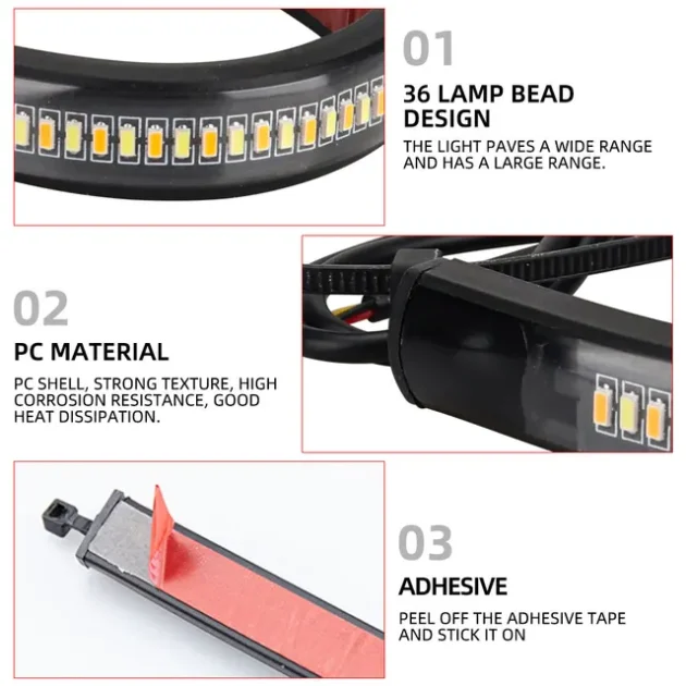 MOTORCYCLE SHOCK / HAND GUARD LED STRIP WHITE DRL WITH RUNNING YELLOW INDICATOR - Image 5